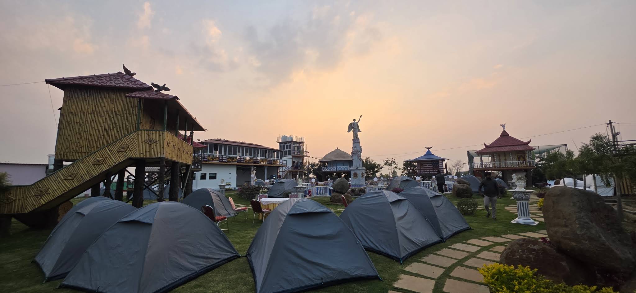 Sunset over camping grounds during a Vikarabad weekend trip